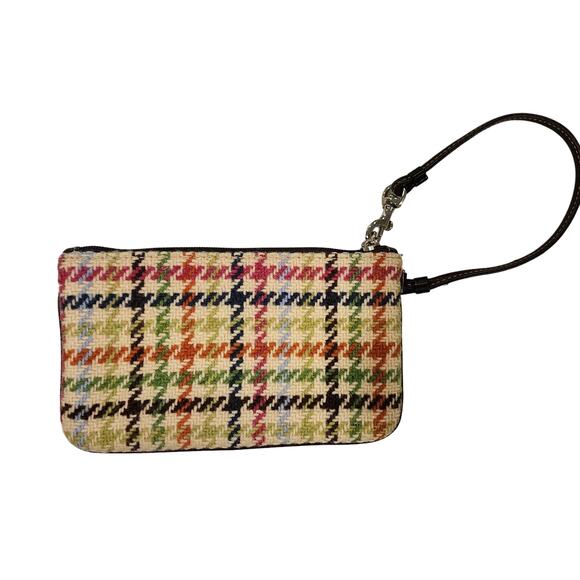 VTG Coach Tattersall Houndstooth Tweed Wool Wristlet Multicolor Leather Trim Bag - Picture 5 of 6